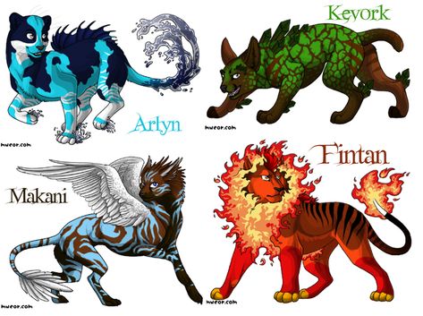 Elemental Cats, Element Animals, Elemental Animals, Elemental Creature, Cat Elements, Elements Animals, Mystical Animals, Magic Cat, Four Elements