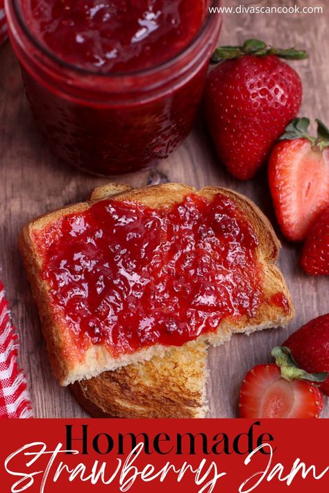 Thick and delicious homemade strawberry jam made with only 3-ingredients! Strawberry Jam Recipe No Pectin, Office Food, Best Brunch Recipes, Fried Chicken And Waffles, Strawberry Jam Recipe, Homemade Strawberry Jam, Homemade Frosting, Strawberry Flavor, Cooked Food