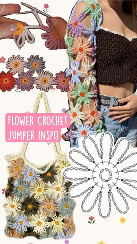 Scrap Yarn Crochet, Crochet Jumper, Crochet Pouch, Crochet Design Pattern, Flower Crochet, Diy Crochet Projects, Macrame Design, Crochet Coasters, Boho Crochet