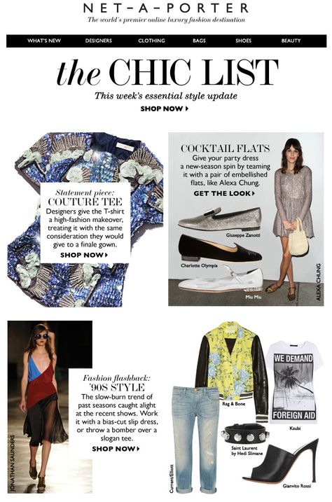 Net-a-Porter | 03.2013 Embellished Flats, Alexa Chung, Whats New, The Chic, News Design, Get The Look, Net A Porter, Cloth Bags, Statement Pieces