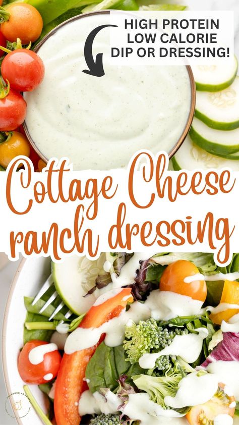 Ranch Made With Cottage Cheese, Cottage Cheese Ranch Dressing Recipe, Bariatric Salad Dressing, Cottage Cheese Sour Cream Ranch Dip, Healthier Ranch Dressing, Whipped Cottage Cheese Salad Dressing, Ranch With Cottage Cheese, High Protein Cottage Cheese Ranch Dip, Low Cal Ranch Dressing