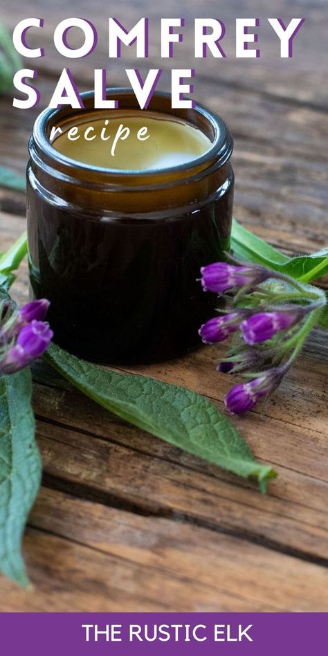 Have bumps or scrapes? Try making this amazing comfrey salve to help with pain and inflammation. Super easy to make, and perfect for people just beginning their herbalism journey comfrey has many benefits and this salve is sure to help ease some of your issues. Comphrey Salve Recipes, Comfrey Oil How To Make, Comfrey Root Uses, Comfrey Infused Oil, How To Use Comfrey Leaves, Diy Comfrey Salve, How To Make Comfrey Salve, Pine Needle Salve, Comfrey Uses