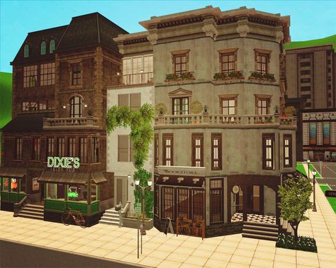 Aesthetic Apartment Complex Exterior, Cool Apartment Buildings, Bloxburg Library Ideas Exterior, Bloxburg Apartment Complex Ideas, New York Bloxburg House, Cute Apartment Building, Bloxburg Brick House, Town Building Ideas Bloxburg, Bloxburg Appartement Building