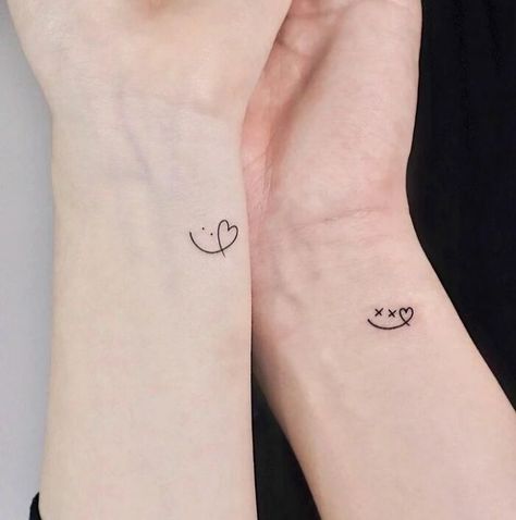 Small Tattoos For Partners, Mini Tattoo Couple, Couple Tattoos Small Relationships, Minimalist Couples Tattoo, Tattoo Designs Best Friends, Couple Minimalist Tattoo, Minimalist Tattoo Couple, Little Couple Tattoos, Tattoo Ideas Female Moon