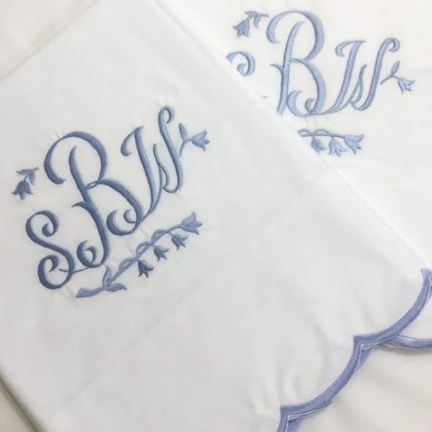 Scallop Edge Sheets, Duvets, & Pique Coverlets - Bella Lino Linens Monogrammed Bedding, Monogram Bedding, Shower Curtain Monogram, Monogrammed Bath Towels, White Linen Napkins, Linen Guest Towels, Monogrammed Linens, Egyptian Cotton Sheets, Applique Monogram