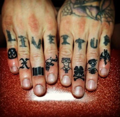 Punk rock band finger tattoos by Andrea Revenant Finger Tattoos Music, Small Punk Tattoos, Punk Tattoo Ideas, Punk Rock Tattoos, Pinterest Tattoo Ideas, Finger Tattoo Ideas, Punk Tattoos, Emo Tattoos, Tribute Tattoos