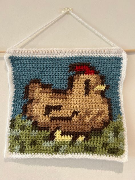 Crochet Stardew Valley Chicken Tapestry Pattern Digital Download PDF. Perfect for crochet lovers and fans of Stardew Valley! This item is a digital pattern. German Crochet Patterns, Crochet Cow Tapestry, Square Tapestry Crochet, Stardew Crochet Pattern, Perler Stardew Valley, Star Dew Valley Crochet, Stardew Valley Grid Pattern, Stardew Valley Crochet Tapestry, Studio Ghibli Tapestry Crochet