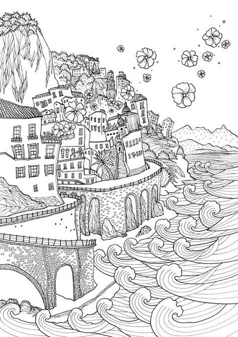 Coloring Europe : Bella Italia I Waves of Color: Adult Colouring Pages, Mandala Coloring, Color Therapy, Coloring Book Pages, Coloring Pictures, Free Coloring Pages, Colouring Pages, Book Illustration, Adult Coloring Books