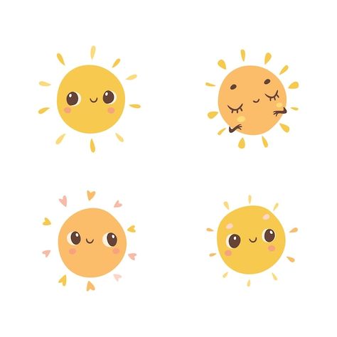 Vector sun expressions set | Premium Vector #Freepik #vector #cute #set #cute-sun #children Cute Sun Doodle, Sun Doodle, Moon Cartoon, Sun Drawing, Sun Illustration, Cute Sun, Doodle Inspiration, Bullet Journal Design Ideas, Doodle Illustration