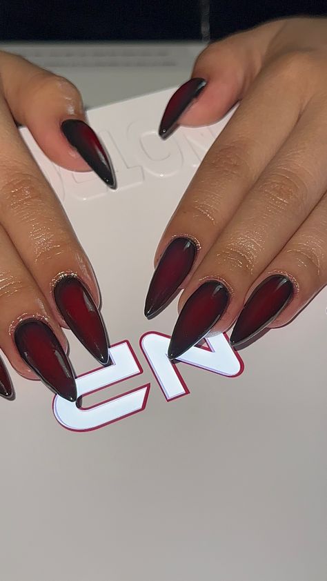 Under Nails Painted, Vampire Nails Designs, Dark Cherry Red Nails, Pirate Nails, Halo Nails, Halloween Nails Ideas, Red Chrome Nails, Blood Nails, Halloween Customs