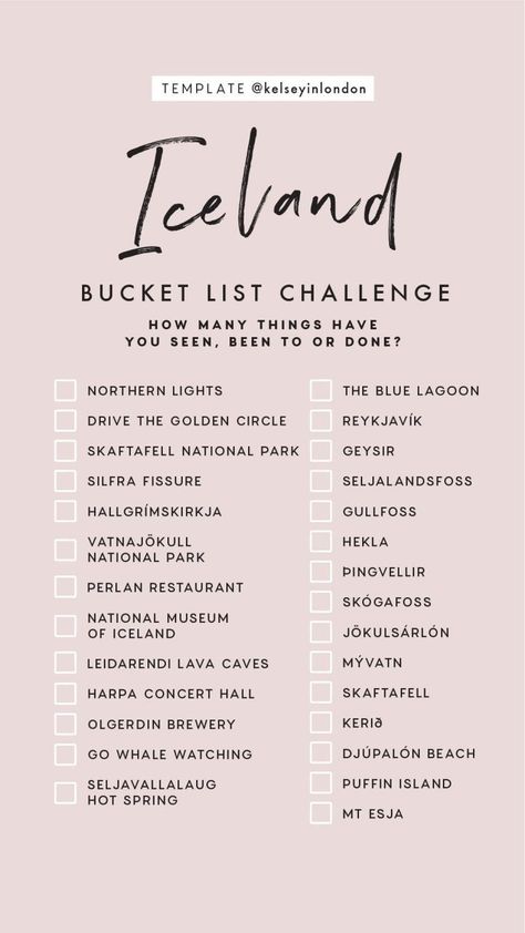 Bucket list for Iceland. Can't wait to tick these off! Iceland Bucket List, List Challenges, Voyage Europe, Travel Checklist, Destination Voyage, Iceland Travel, Summer Bucket Lists, Travel List, Future Travel