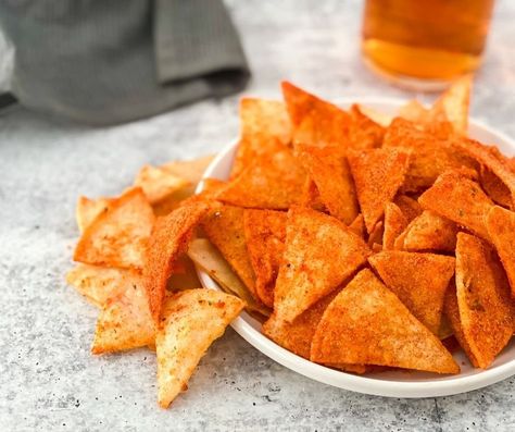 Air Fryer Homemade Doritos Chips - Fork To Spoon Homemade Doritos Chips, Homemade Doritos, Air Fryer Tips, Doritos Recipes, Dorito Chip, Flour Tortilla Chips, Baked Tacos, Ninja Grill, Air Flyer