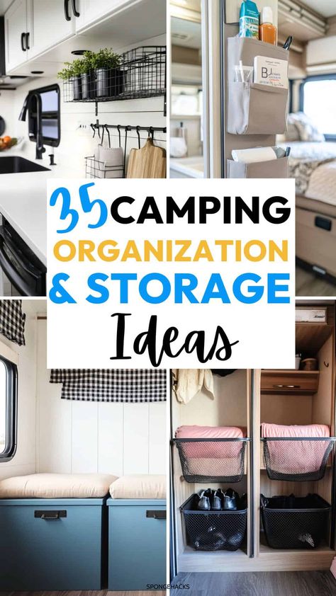 35 Genius Camping Organization Tips You Absolutely Need Camping Packing Organization, Trailer Storage Hacks, Camping Tacos, Camping Supplies Storage, Travel Trailer Storage, Camper Storage Ideas Travel Trailers, Camper Organization Travel Trailers, Rv Storage Solutions, Travel Trailer Organization