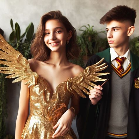 Harry Potter Party Outfit, Harry Potter Couples Costumes, Kostüm Harry Potter, Harry Potter Themed Costumes, Cosplay Couple Ideas, Harry Potter Disfraz, Harry Potter Couple Costume, Golden Snitch Costume, Snitch Costume