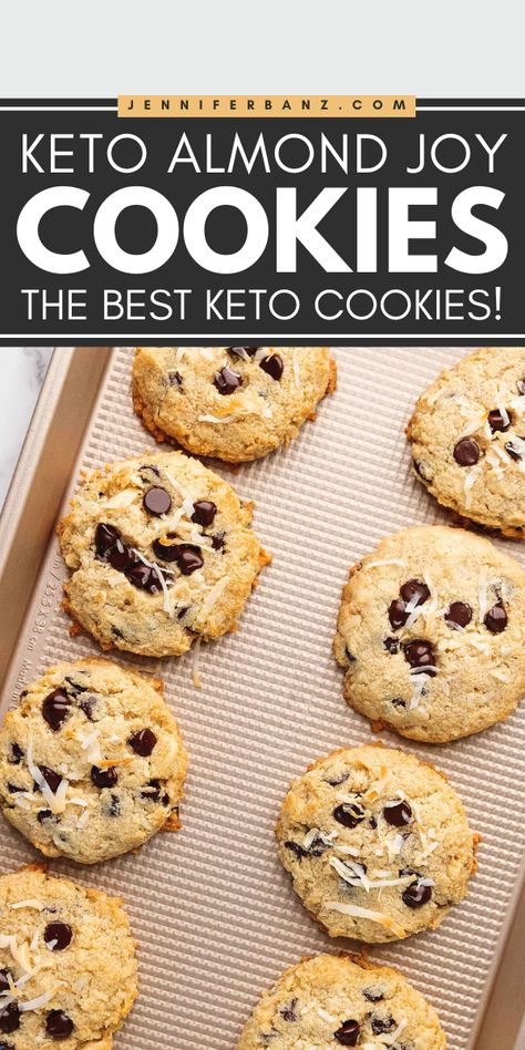 Here's an easy Christmas cookie to make! This Keto Almond Joy Cookie is the best keto cookie recipe. These sugar-free candy bar-inspired keto cookies are filled with yummy chocolate, almonds, and coconut. Make this Holiday baking recipe perfect for a Christmas dessert idea! Keto Coconut Macaroons Recipe, Best Keto Cookie Recipes, Keto Almond Joy Cookies, Keto Holiday Cookies, Keto Cookies Easy 3 Ingredients, Keto Cookie Recipes Easy, Keto Christmas Desserts Easy, Keto Cookies Almond Flour, Sugar Free Cookies For Diabetics