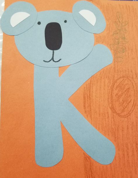 K Letter Art Preschool, Letter K For Preschoolers, K Letter Craft Preschool, Letter K Koala Craft, Letter K Crafts For Preschoolers Printables, K Letter Craft, K Is For Koala, Letter K Preschool Crafts, Letter K Art Preschool