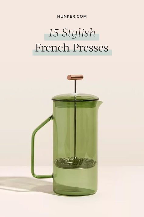 Be sure to have your favorite coffee beans on hand and a coffee grinder at the ready before diving into our favorite high-quality French presses, below. #hunkerhome #frenchpress #frenchpresscoffee #coffee #frenchpressers Best French Press Coffee Maker, French Press For Tea, Hand Coffee Grinder, Cute French Press, French Press Aesthetic, French Press Coffee How To Make, French Press Design, Vintage French Press, French Coffee Press