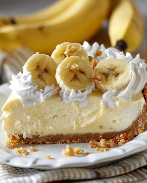 Banana Cream Cheesecake, Cream Cheesecake, Banana Dessert, Wanting More, Banana Flavored, Banana Cream, Banana Recipes, Melt In Your Mouth, Cheesecake