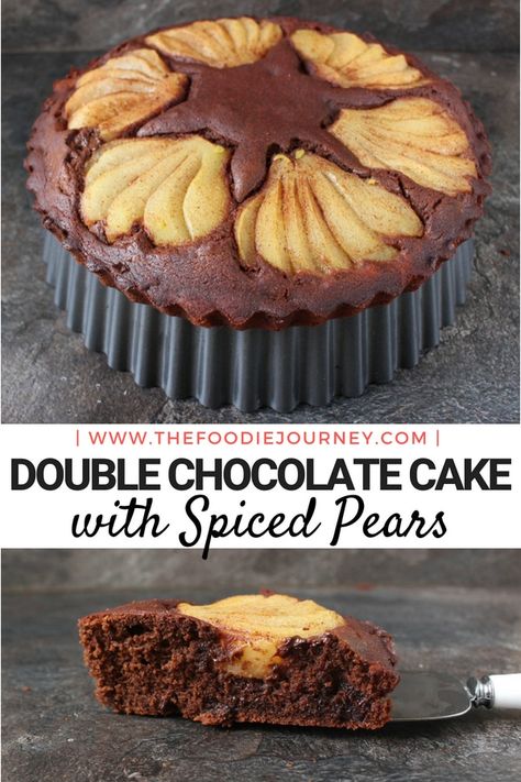 Chocolate Pear Cake, Spiced Pears, Pear And Chocolate Cake, Pear And Chocolate, Chocolate Spice Cake, Comfort Eating, Summer Fruit Desserts, Easy Cake Recipe, Double Chocolate Cake