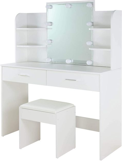 Albatros make-uptafel ELLA, wit met kruk, ledverlichting en spiegel, 2 schuifladen en vakken, kaptafel toilettafel: Amazon.nl Make Up Tafel, Make Ip, Studie Hacks, Mask Skincare, Kids' Bed, Room Aesthetic, Bedroom Inspo, My New Room, Dressing Table