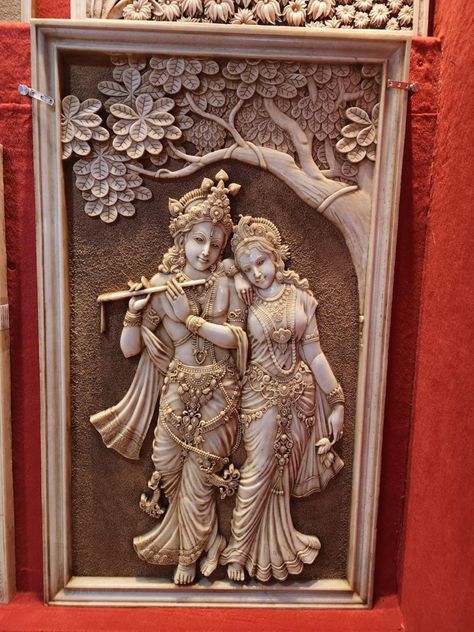 Hand-carved from a single block of marble, this Radha Krishna panel.  features flawless anatomy, especially in the face. A true masterpiece with no joints, showcasing divine craftsmanship. Perfect for adding spiritual elegance to any space. Marble Carving, Bed Head, Radha Krishna, Krishna, Anatomy, The Face, Hand Carved, Marble, Carving