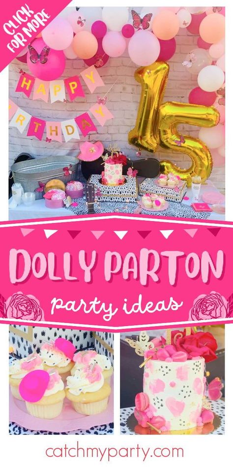 Dolly Parton Party Favors, Dolly Themed Party, Dolly Parton Party Games, Dolly Parton Themed Cake, Dolly Disco Party, Parton Me Its My Birthday, Dolly Parton Birthday Cake Ideas, Inside Party Ideas, Dolly Parton Birthday Party Decorations