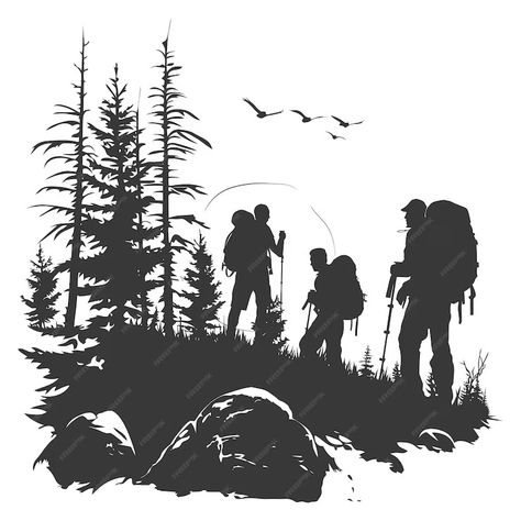 Premium Vector | Silhouette camp activity in nature full body black color only Full Body, Silhouette Cameo, Nature, Hiking Silhouette, Vector Silhouette, Body Black, Camping Activities, In Nature, Premium Vector