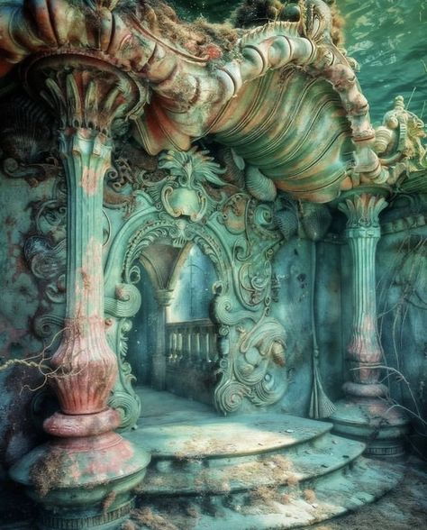 Mermaid Palace Aesthetic, Ocean Kingdom Fantasy Art, Castle Ideas, Crystal Kingdom, Train Projects, Reference Pics, Mermaid Aesthetic, Fantasy Inspiration, Fantastic Art