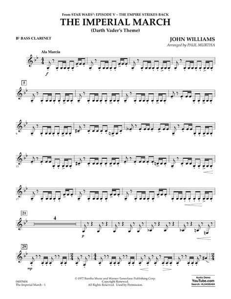 Darth Vader's Theme) - Bb Bass Clarinet ... Clarinet Songs, Bass Clarinet Sheet Music, Imperial March, Violin Songs, Clarinet Music, Clarinet Sheet Music, Violin Lessons, Bass Clarinet, Violin Music