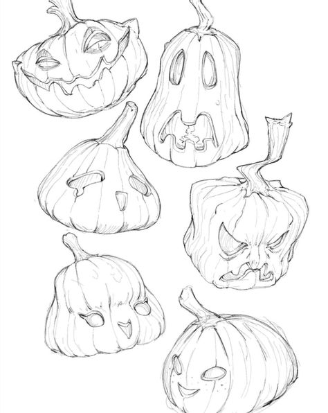 Pumpkin Head Reference, Coraline Art Illustrations, Carved Pumpkin Drawing, Cute Fall Sketches, Pumpkin Drawing Reference, Creepy Pumpkin Drawing, Pumpkin Head Character Design, Cute Halloween Clip Art, Halloween Reference Drawing