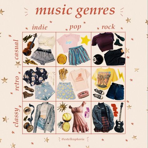 Pop Music Outfit Ideas, Indie Pop Outfits, Music Genre Outfits, Emma Core, Music Outfits, Drawing Pics, Tag Yourself, Style Chart, Music Genre