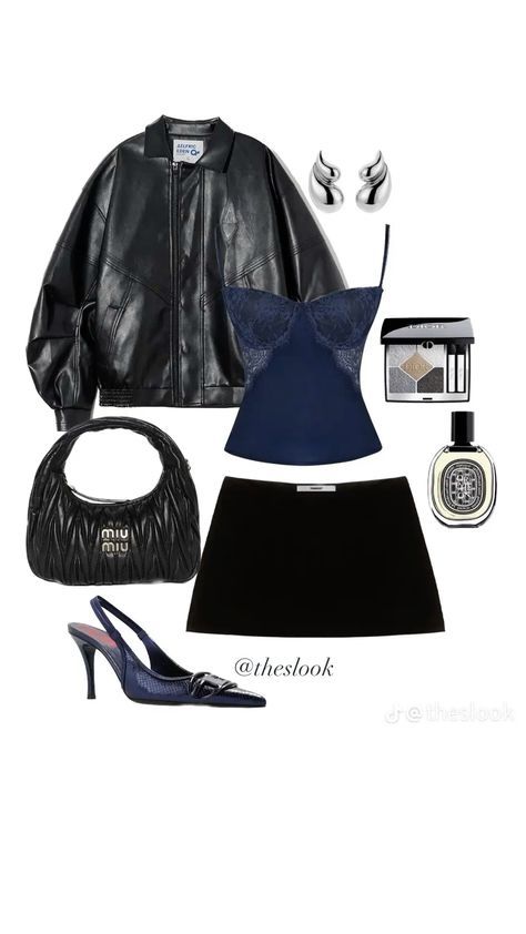 Date Night, Leather Jacket, Skirt, Boots, Leather, Black