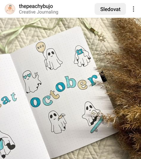 October Doodles Bullet Journal, October Cover Page Bullet Journal, October Journal Cover, Ghost Bullet Journal, Bullet Journal October Theme, October Bujo Theme, 2025 Bullet Journal Cover, October Cover Page, October Bullet Journal Cover