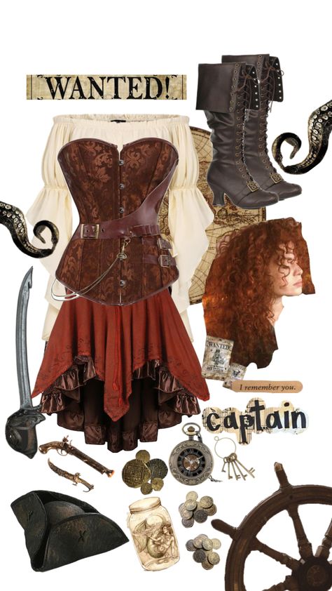 #oc#pirate Pirate Outfits For Women, Closet Pirate Costume, Colorful Pirate Outfit, Pirate Style Dress, Female Pirate Ren Faire, Pirate Of The Caribbean Costumes, Pirate Cosplay Diy, Diy Pirate Outfit, Renesance Fair Outfits