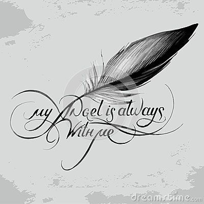 Feather With Writing Tattoo, My Angel Is Always With Me Tattoo, Always With Me, Memorial Feather Tattoo Ideas, Memorial Tattoo For Multiple People, Feather Memorial Tattoo, Angel Tattoo Writing, Always With Me Tattoo, Angel Feather Tattoo