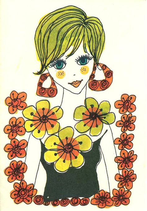 Louxo's Enjoyables Girly Graphics, 70s Art, 60s Art, Fashion Illustration Vintage, Vintage Card, Graphics Inspiration, Retro Art, Pretty Art, Vintage Illustration