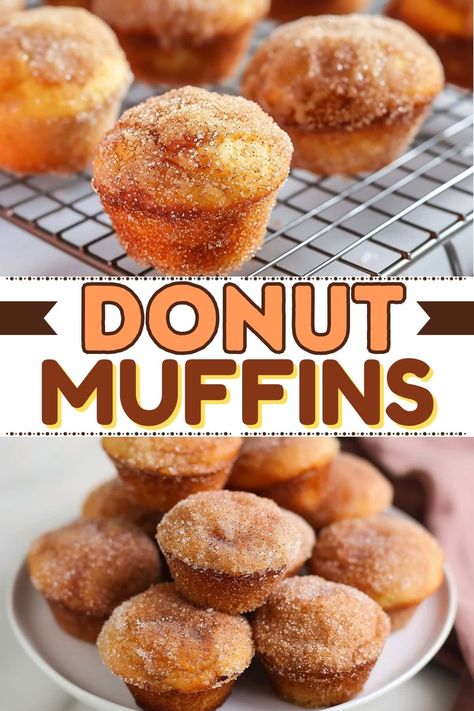 From the tender, vanilla and spice-infused sponge to the generous layer of crunchy cinnamon sugar, these donut muffins taste just like old-fashioned donuts. Donut Muffins Recipe, Dessert Muffins, Fruit Breads, Doughnut Recipes, Old Fashioned Donut, Baking Breads, Donut Muffins, Cinnamon Sugar Donuts, Breakfast Bread