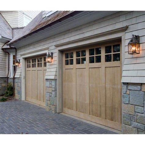 50 Outdoor Garage Lighting Ideas - Exterior Illumination Designs Hamptons Garage Door, Light Wood Garage Door, White Oak Garage Door, Outside Garage Lights, Garage Lights Exterior, Garage Door Lights, Outdoor Garage Lights, Commercial Lighting Design, Wooden Garage Doors