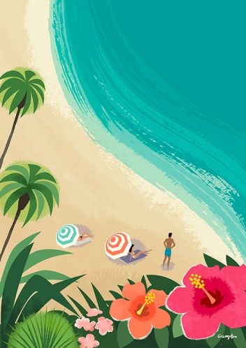 Michael Crampton | Meiklejohn Honolulu Beach, Beach Illustration, Graphic Poster Art, Capital One, Graphic Style, Whatsapp Web, Tropical Art, Surf Art, Illustration Digital