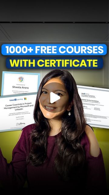 Shweta Arora on Instagram: "1000+ Courses with FREE Certificates 💥

💬 Want to level up your skills❓❓

🎯 Explore thousands of courses from top companies like Google, Microsoft, and LinkedIn, all with free certificates! 

🧑🏻‍💻 The website is called ‘Class Central’.
👉 Visit the homepage.
👉 Click on “Free Certificates”.
👉 Browse through the entire list of available courses and start learning! ✅

🔔 Save it for future reference! 🔏

🌟 Hope it helps you! 

👥 Share this useful insight with others.

#course #freecourse #onlinecourses #learning #courses #freecourses #students #google #microsoft #linkedin #certificatecourses #freeonlinecourses #freetool #freelearning #certificates #skills #website #instagramreels #reels #instagram" Free Certificate Courses, Free Certificates, Nutrition Course, Certificate Courses, Certificate Of Completion, Reels Instagram, Learning Courses, Free Online Courses, Free Learning