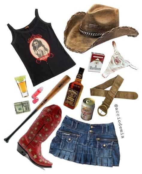 Rock Cowboy Style, Coquette Country Outfits, Coachella Cowgirl, Trashy Country Aesthetic, Coyote Ugly Aesthetic Outfits, Hot Western Outfits, Y2k Country Outfit, Wurstfest Outfit, City Cowgirl