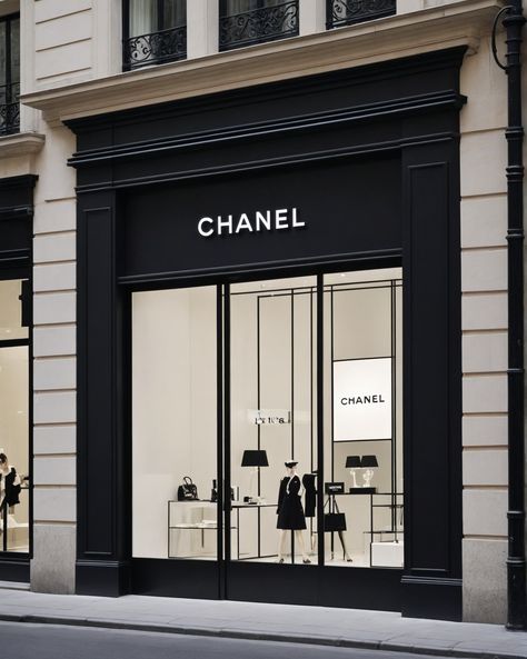 Salon Exterior Ideas Store Fronts, Chanel Store Interior, Luxury Store Facade, Modern Store Exterior, Boutique Exterior Store Fronts, Modern Boutique Interior, Cute Store Fronts, Boutique Exterior, Luxury Retail Store