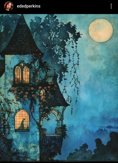 Fairytale Art Aesthetic, Dark Fairytale Art, Moon House, Arte Grunge, Storybook Art, Creation Art, Fairytale Illustration, Fairytale Art, Romantic Art