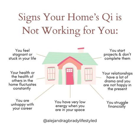 Feng Shui + Lifestyle on Instagram: "Does your home have good Qi?  If you can relate to some of the points in the graphic above, then your homes Qi might not be working for you.  Qi is constantly flowing; once it enters your home, you'll want to give it direction. You don't want energy rushing in and out all day long. You want Qi energy to be evenly distributed around your home.  Here are some tips to get the good Qi moving:  ✨ Bring the 5 elements into your home.  ✨ Clear your counter spac Home Energy Cleanse, Feng Shui For Health, Feng Shui Tips Good Energy, Feng Shui Directions, Feng Shui Apartment, Feng Shui Health, House Feng Shui, Eft Therapy, Qi Energy