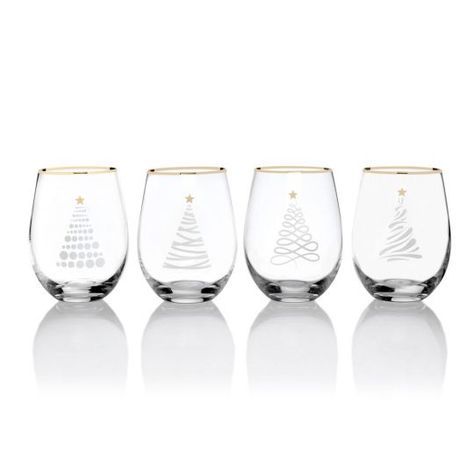 Different Christmas Trees, Christmas Tree Images, Christmas Tree Tops, Modern Christmas Tree, White Wine Glasses, Christmas Tabletop, Wine Set, Painted Wine Glasses, Holiday Christmas Tree