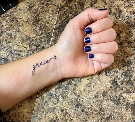 #gracetattoo #tinytattoo Give Grace Tattoo, Grace Tattoo, Give Grace, Grace Tattoos, Piercing Ideas, White Tattoo, Amazing Grace, Tiny Tattoos, Tattoos And Piercings