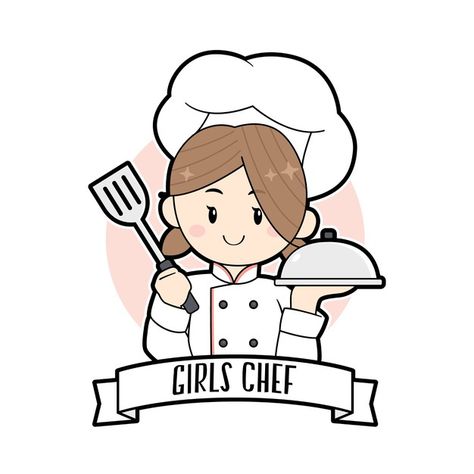 Cute chef girl holding spatula cartoon l... | Premium Vector #Freepik #vector #business #girl #character #cartoon Food Logo Design Ideas Creative, Chef Drawing, Chef Aesthetic, Chef Girl, Coreldraw Design, Chef Art, Cartoon Chef, Cute Bakery, Business Girl