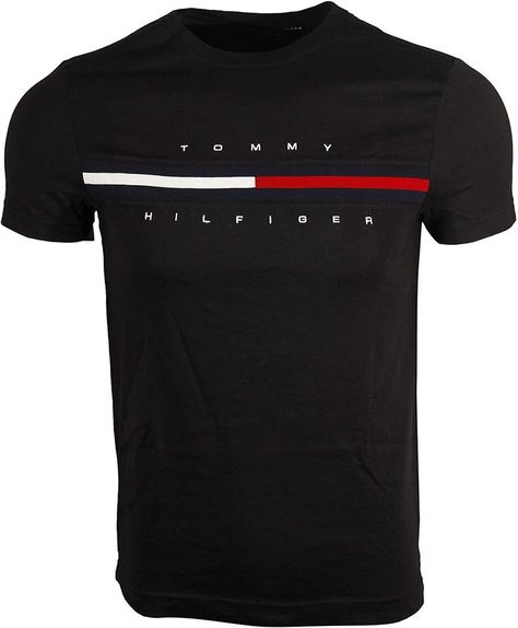 Tommy Hilfiger Men's Regular Short Sleeve Logo T-Shirt Neck Collar Design, Tommy Hilfiger Fashion, Tommy Hilfiger Store, Tommy Hilfiger T Shirt, Flag Logo, T Shirt And Jeans, Tommy Hilfiger Man, Mens Crew Neck, Slim Fit Men