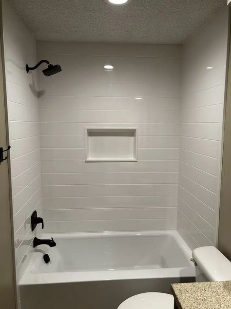 Tub Wall Surround - The Onyx Collection Shiplap Tub Surround, Shower Next To Tub, Farmhouse Bathroom Tub, Shower Surround Panels, Wavy Tile, Bathtub Wall Panels, Tile Around Tub, Tub Insert, Tub Surround Ideas