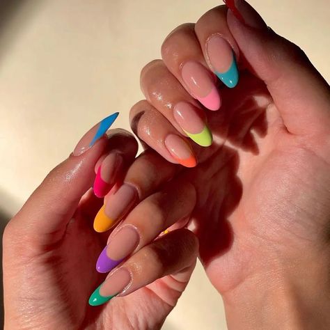 Nail Color French Tip, Nails Circle, Color French Tip Nails, Long French Tip, Color French Tip, Long French Tip Nails, French Tip Nail Designs, Simple Acrylic Nails, Almond Nail